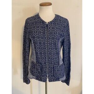 Anthropologie Jacket Woman L Blue Rosie Neira Full Zip Diamond Contrasted Panel